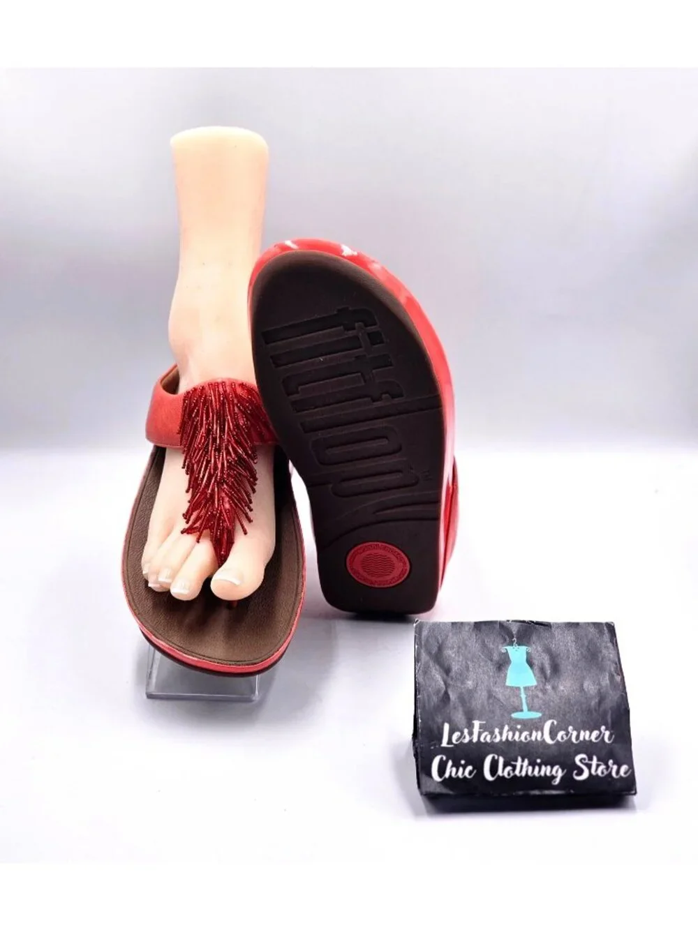 FitFlop Women's Orange Leather Cha Cha Beaded Fringe Thong Sandals Size 10 3341 - Picture 3 of 16